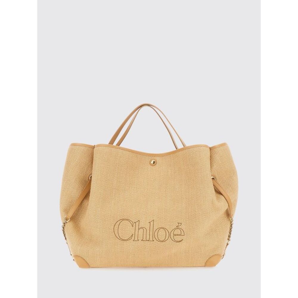 Chloe Women Clover Large Linen And Cotton Tote Bag Chloe With Jacquard Logo